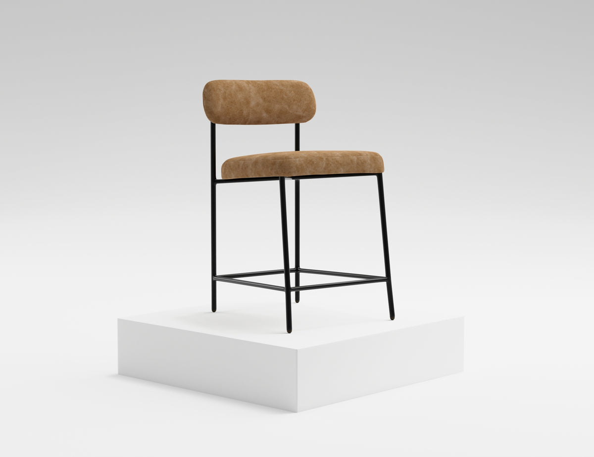 Seating Upholstered Barstool, Orange/Black, Wooden Frame & Metal Base, Barstool 24" - IUP801-BST24-202
