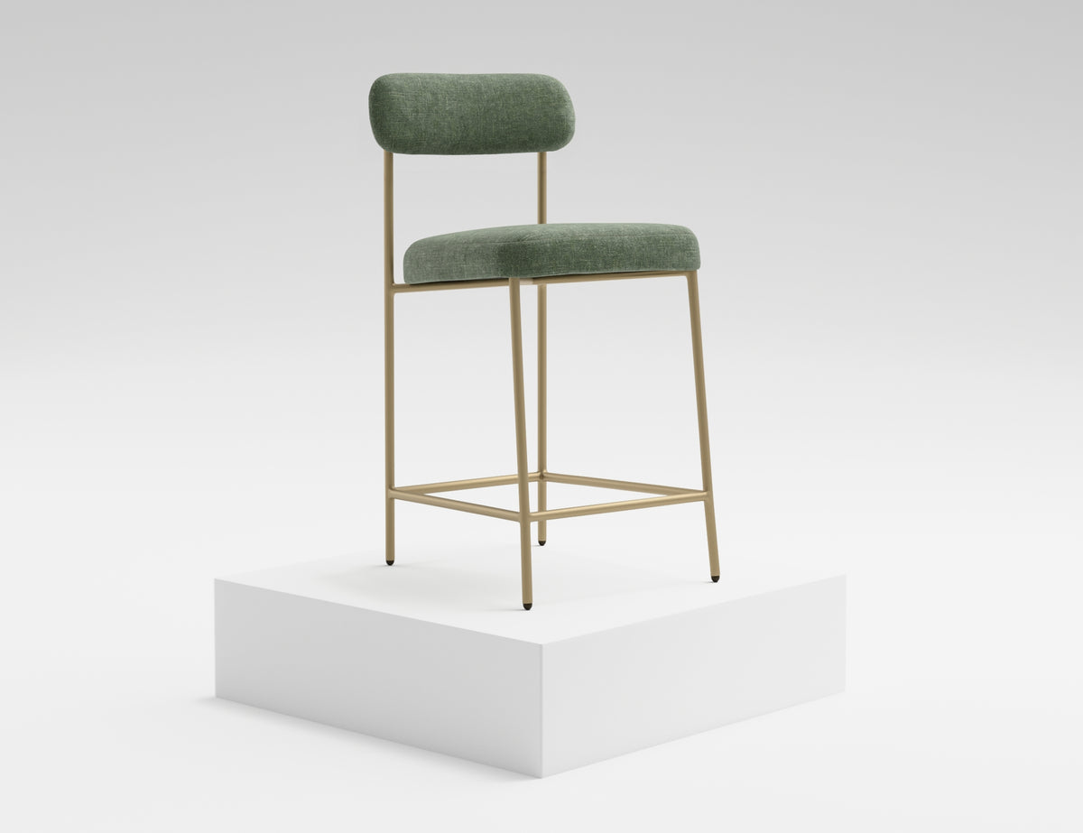 Seating Upholstered Barstool, Green/Gold, Wooden Frame & Metal Base, Barstool 30" - IUP801-BST30-111