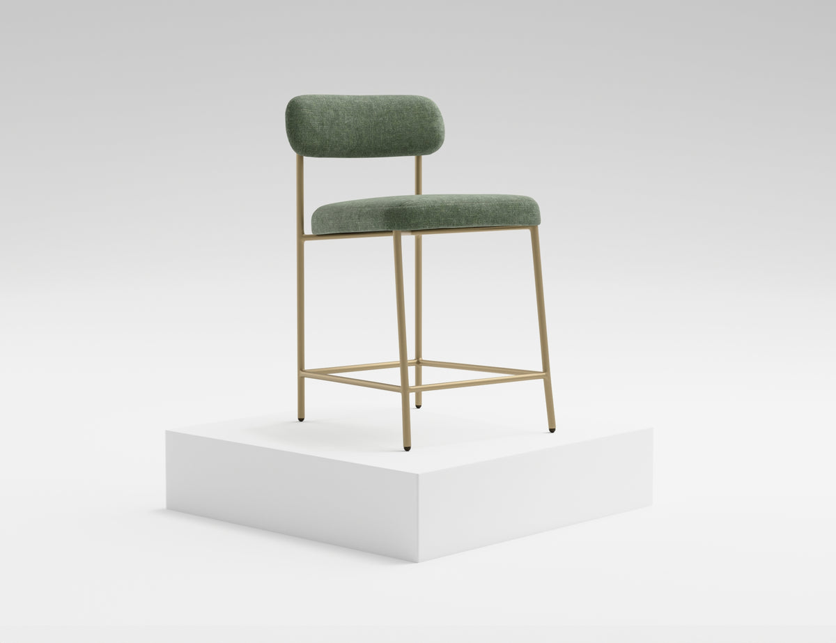 Seating Upholstered Barstool, Green/Gold, Wooden Frame & Metal Base, Barstool 24" - IUP801-BST24-111