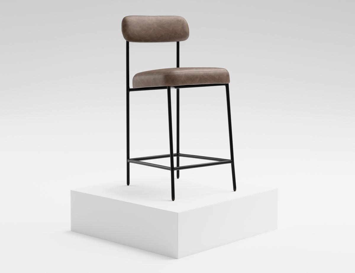 Seating Upholstered Barstool, Brown/Black, Wooden Frame & Metal Base, Barstool 30" - IUP801-BST30-212