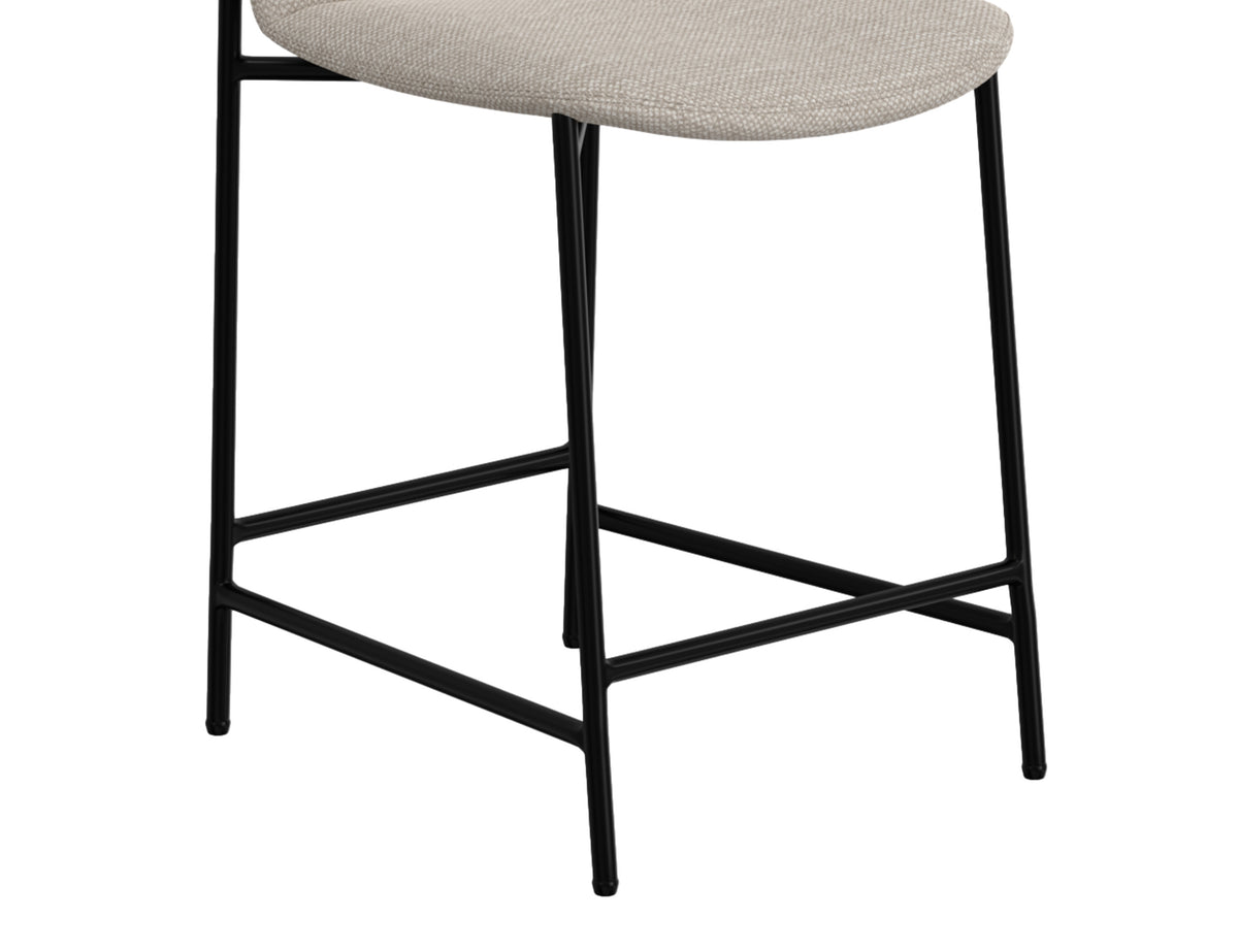 Seating Upholstered Barstool, Beige/Black, Wooden Frame & Metal Base, Barstool 30" - Metal frame and fabric & Metal/Fabric