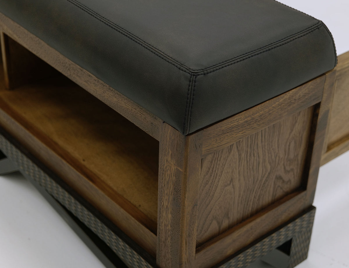 Walnut Footboard, Brown, 6/6 Eastern King footboard bench with three cubbies for storage
