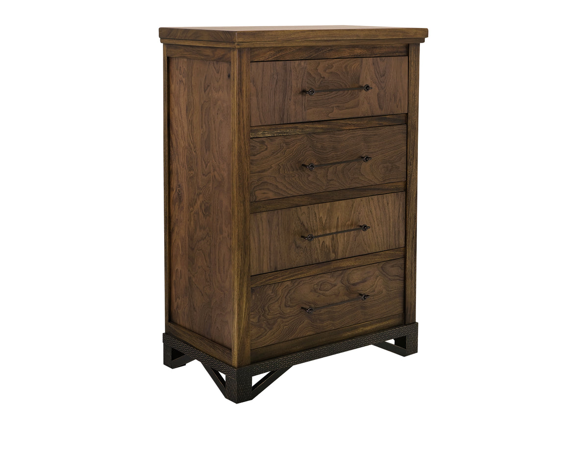 Walnut Chest, Brown, 4 Drawer
