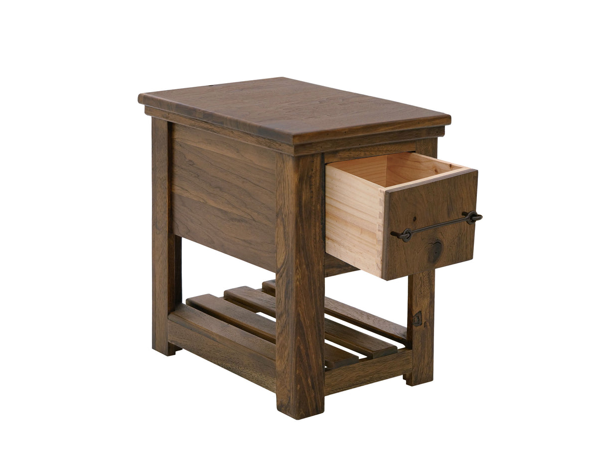 Walnut Chairside Table, Brown, 1 Drawer