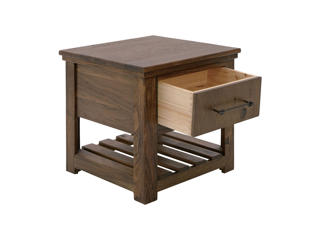 Walnut End Table, Brown, 1 Drawer