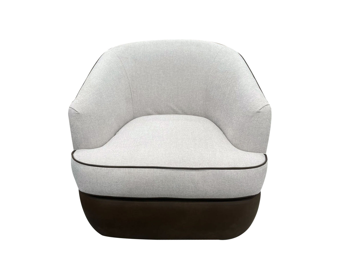 Tumbi Armchair, Ivory/Brown, Wooden Frame & Metal Base