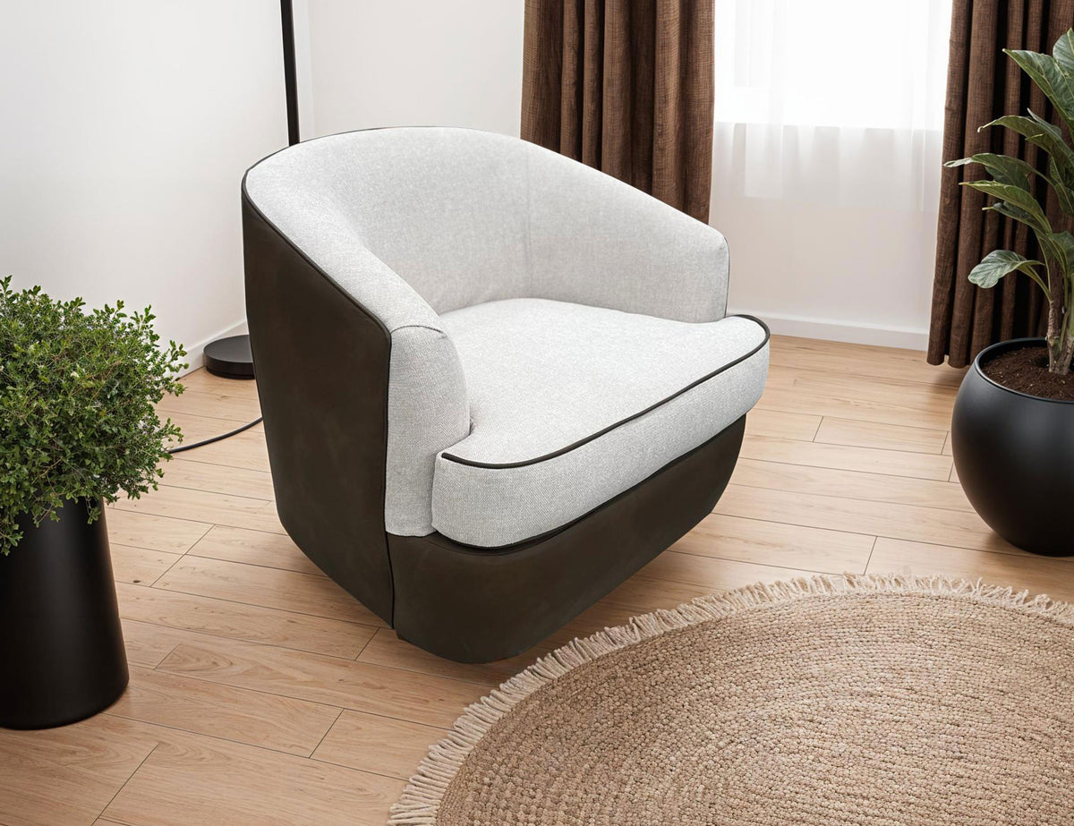 Tumbi Armchair, Ivory/Brown, Wooden Frame & Metal Base