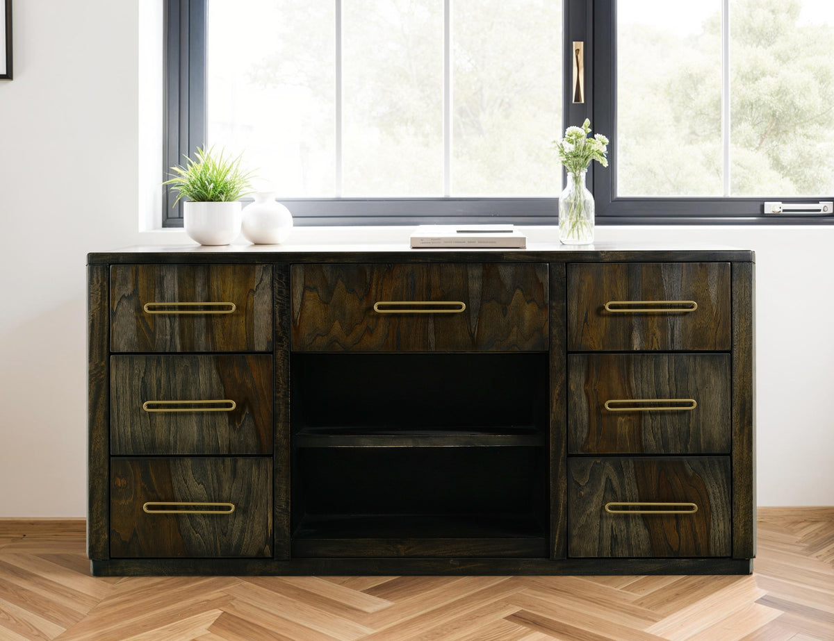 Black Balam Console, Black, 7 Drawer