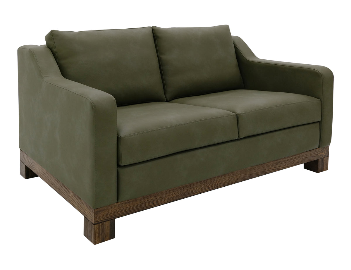 Natural Teca Loveseat, Green, Wooden Frame & Base