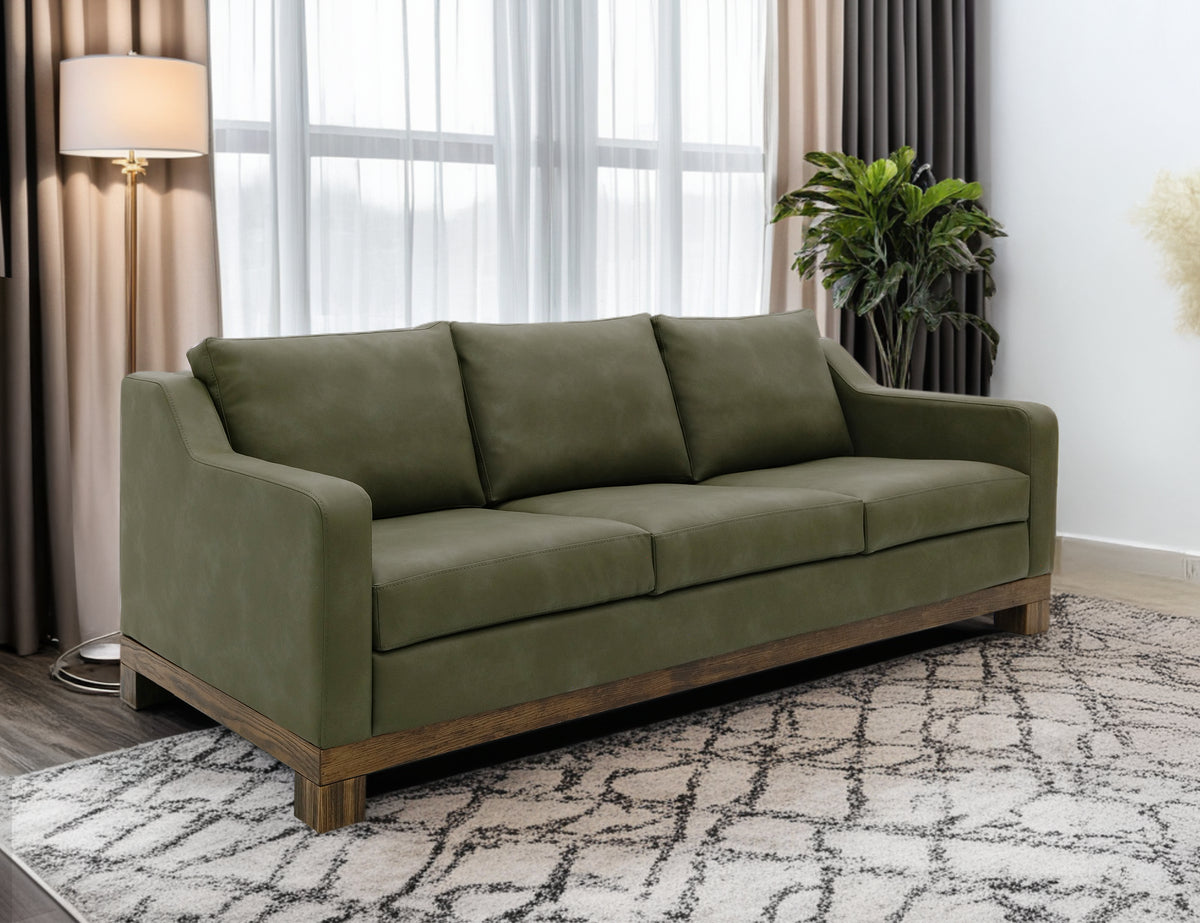 Natural Teca Sofa, Green, Wooden Frame & Base