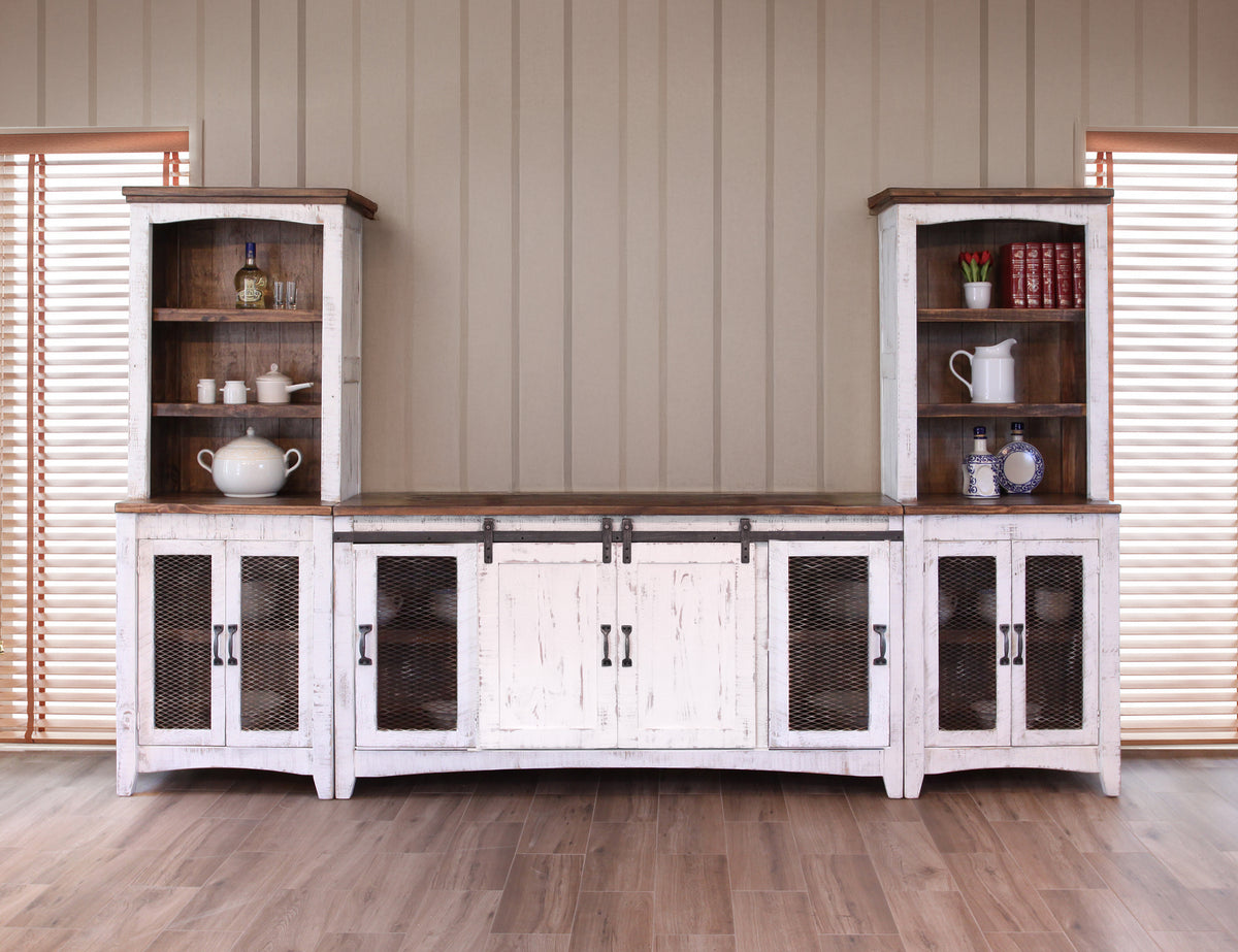 Pueblo White TV Stand, White, 4 Door