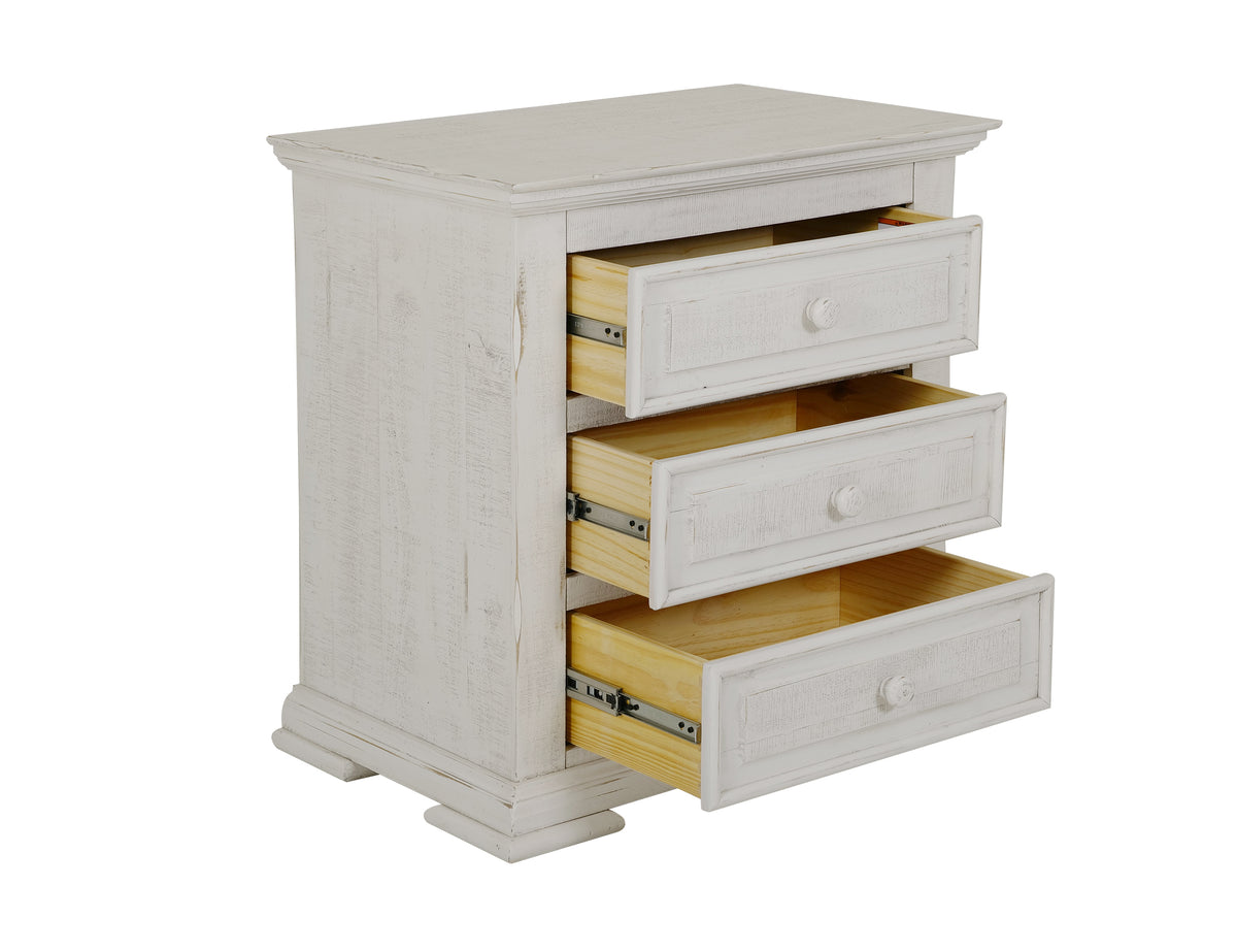 Terra White Nightstand, 3 Drawer