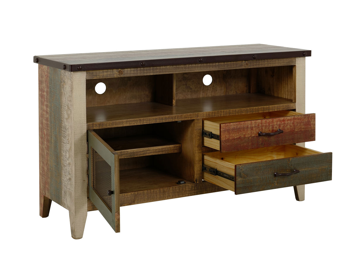 Antique Multicolor TV Stand, Multicolor, 2 Drawer, 1 Door 52"