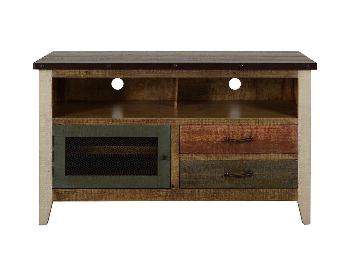 Antique Multicolor TV Stand, Multicolor, 2 Drawer, 1 Door 52"