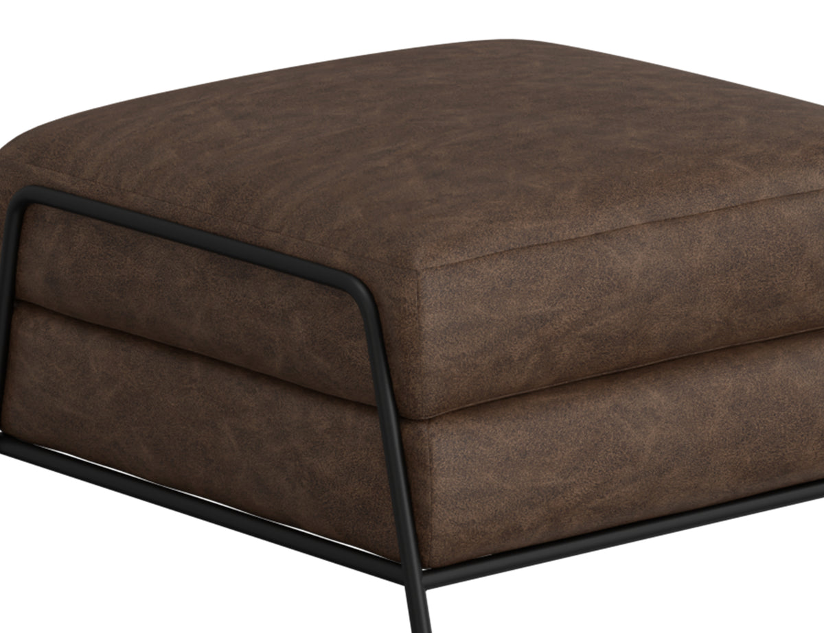 Tyne Ottoman, Brown/Black, Wooden Frame & Metal Base, Footstool