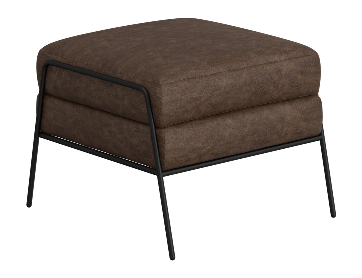 Tyne Ottoman, Brown/Black, Wooden Frame & Metal Base, Footstool