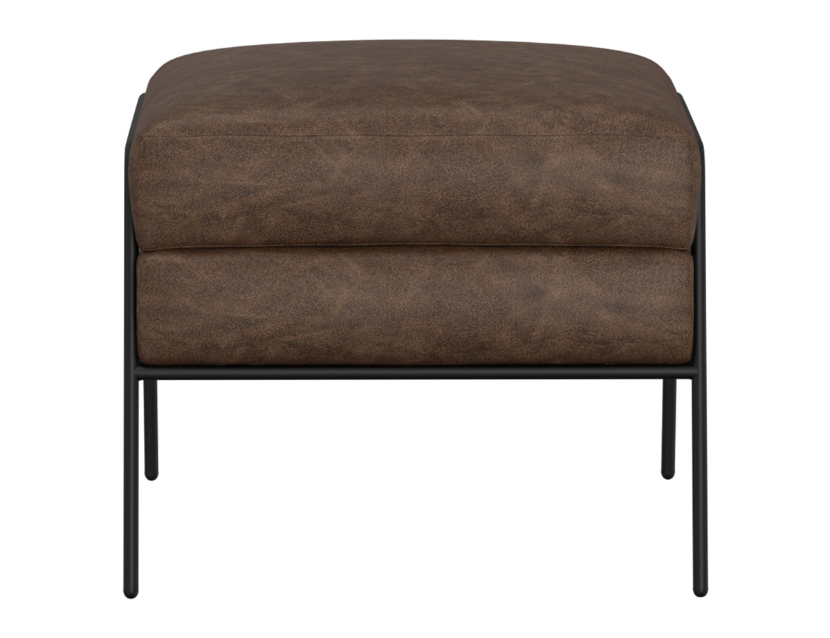 Tyne Ottoman, Brown/Black, Wooden Frame & Metal Base, Footstool