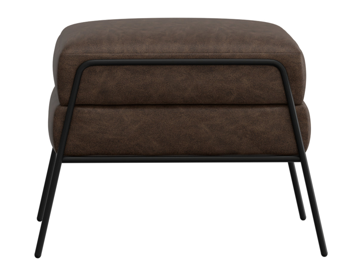 Tyne Ottoman, Brown/Black, Wooden Frame & Metal Base, Footstool