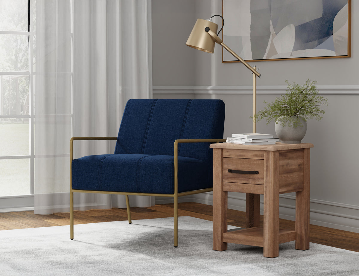 Aragon Armchair, Blue/Gold, Wooden Frame & Metal Base