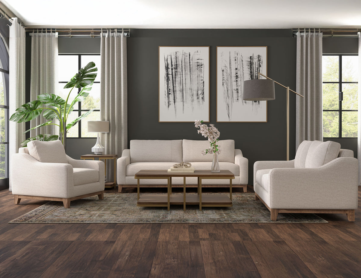 Olivo Loveseat, Beige, Wooden Frame & Base