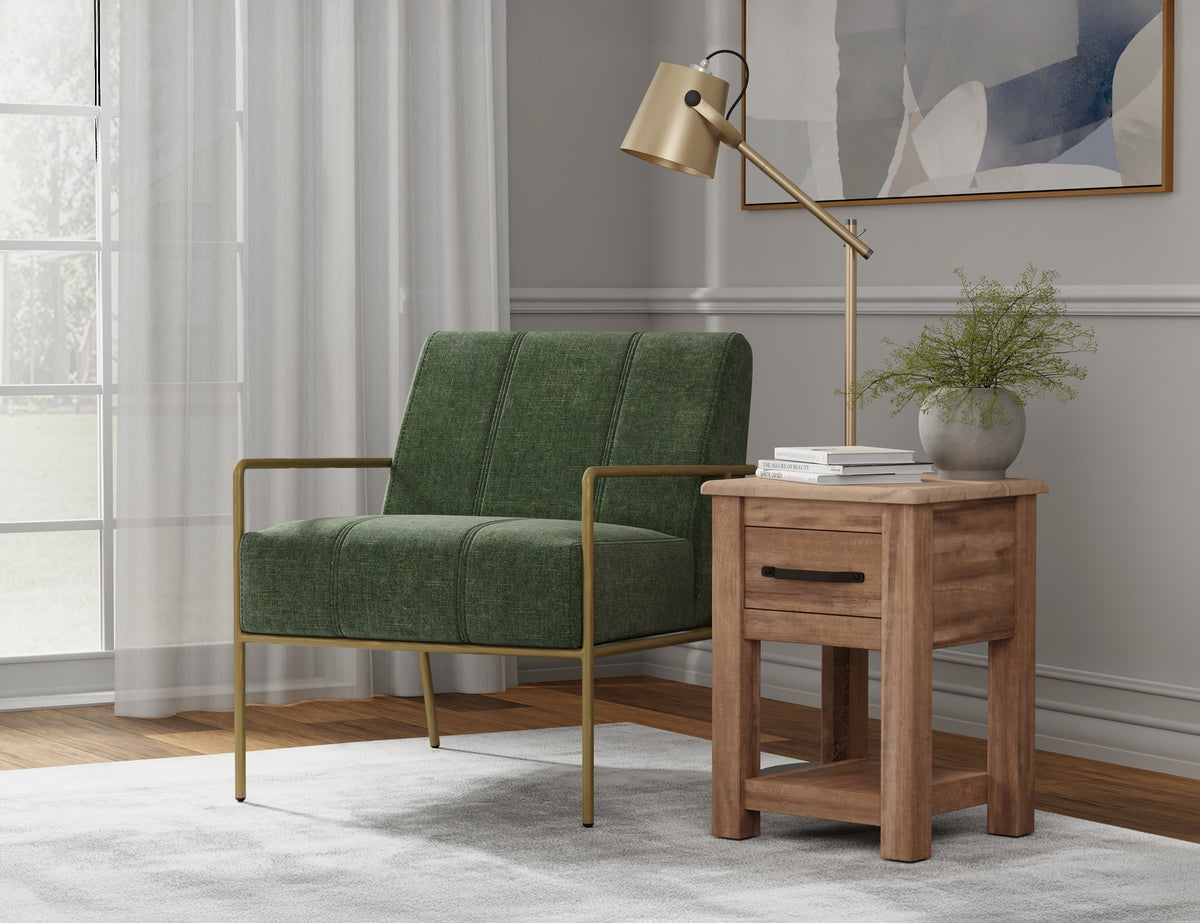 Aragon Armchair, Green/Gold, Wooden Frame & Metal Base