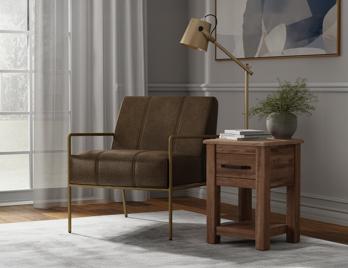 Aragon Armchair, Brown/Gold, Wooden Frame & Metal Base - IUP611-ACH-215