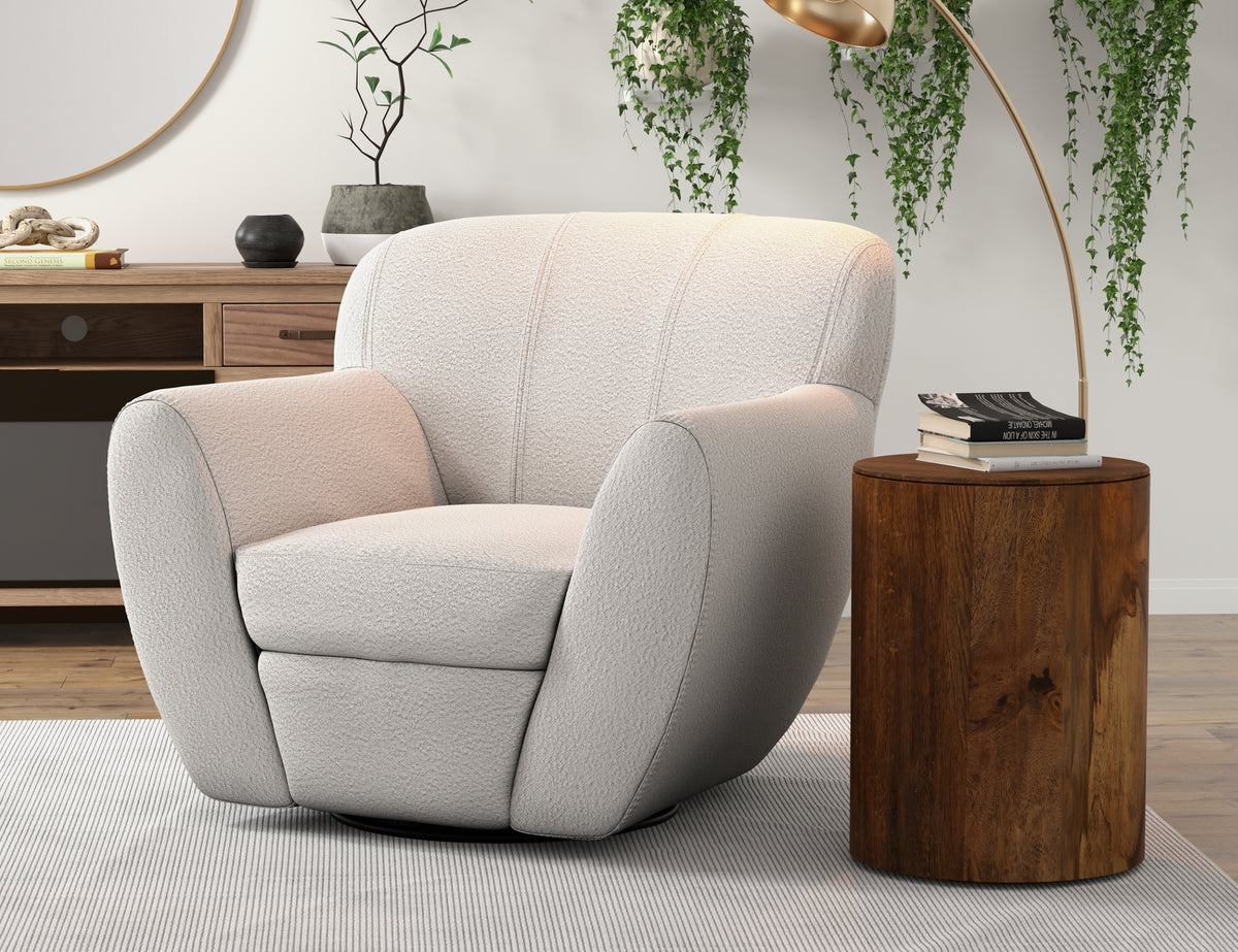 Tamesis Armchair, Beige, Wooden Frame & Metal Base, 360 Degree Swivel Accent Chair