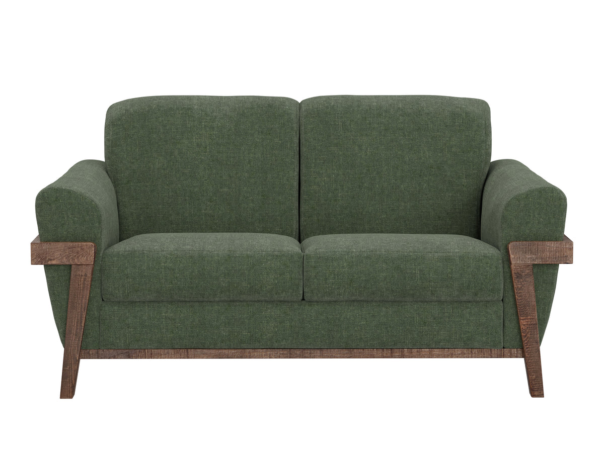 Loft Brown Loveseat, Green, Wooden Frame & Base