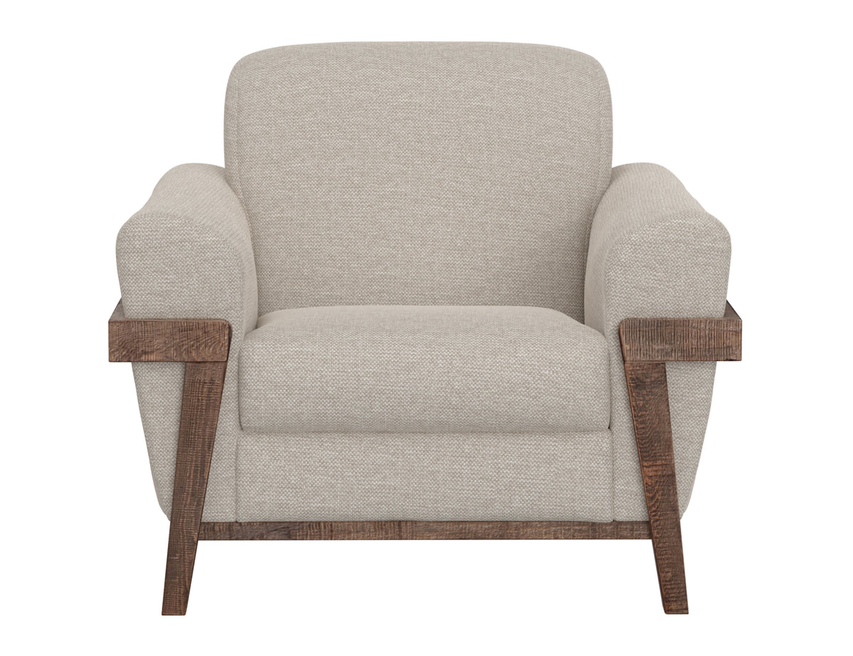 Loft Brown Armchair, Beige, Wooden Frame & Base