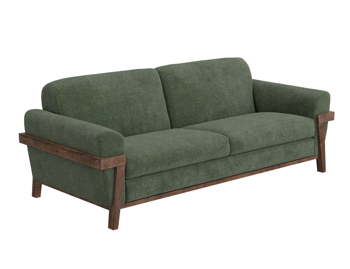 Loft Brown Sofa, Green, Wooden Frame & Base