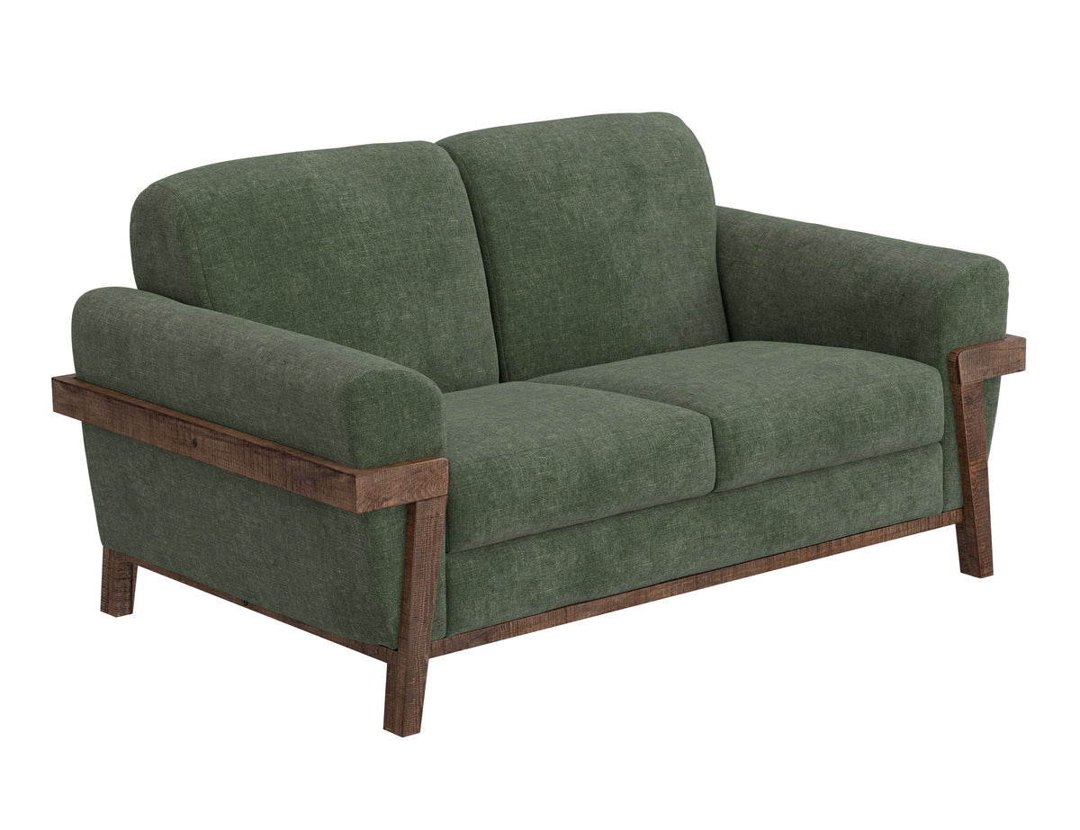 Loft Brown Loveseat, Green, Wooden Frame & Base