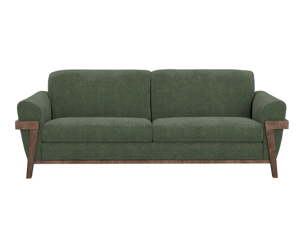 Loft Brown Sofa, Green, Wooden Frame & Base