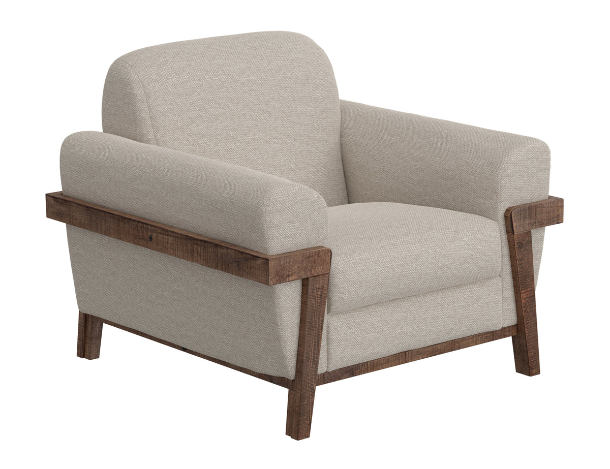 Loft Brown Armchair, Beige, Wooden Frame & Base