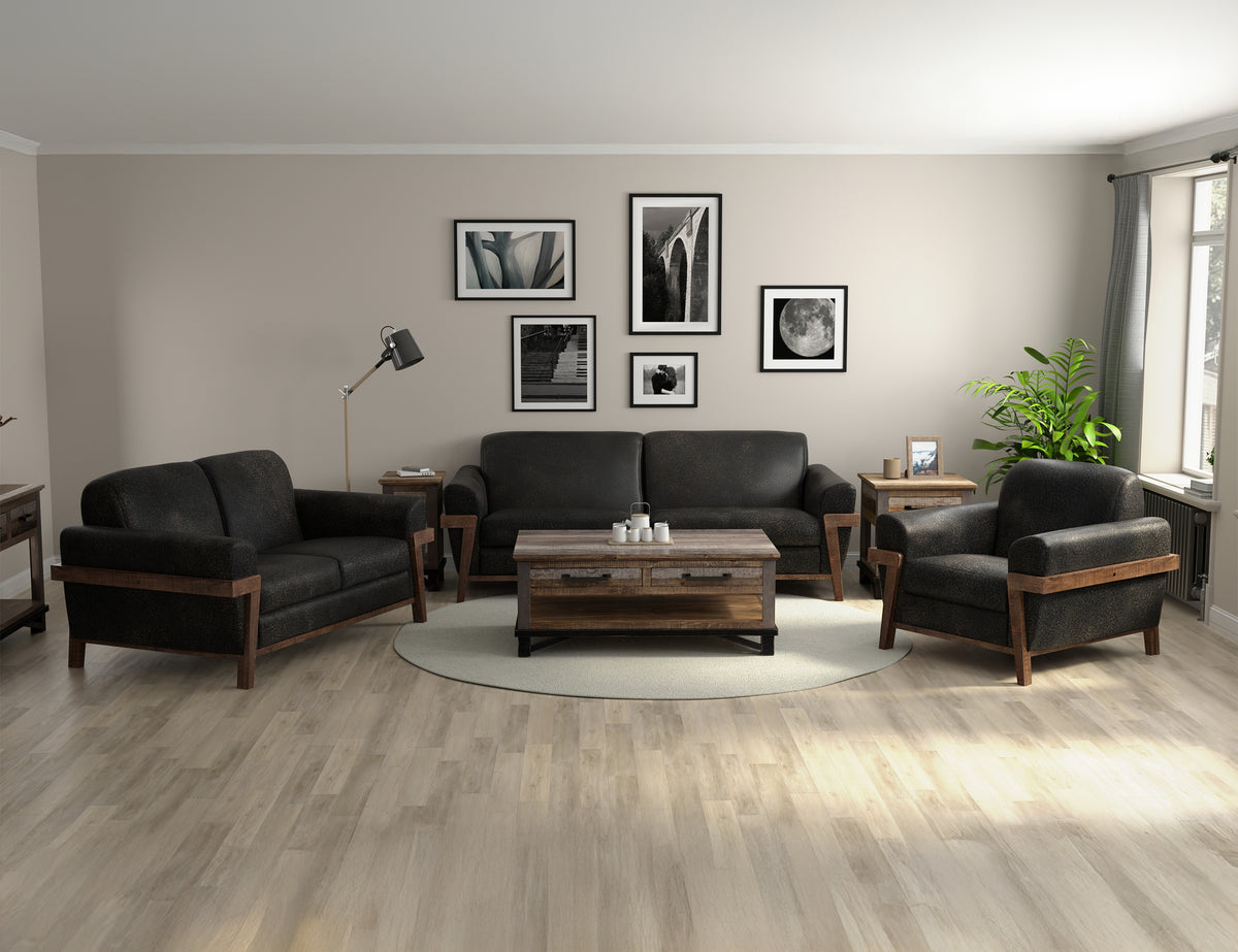 Loft Brown Sofa, Black, Wooden Frame & Base