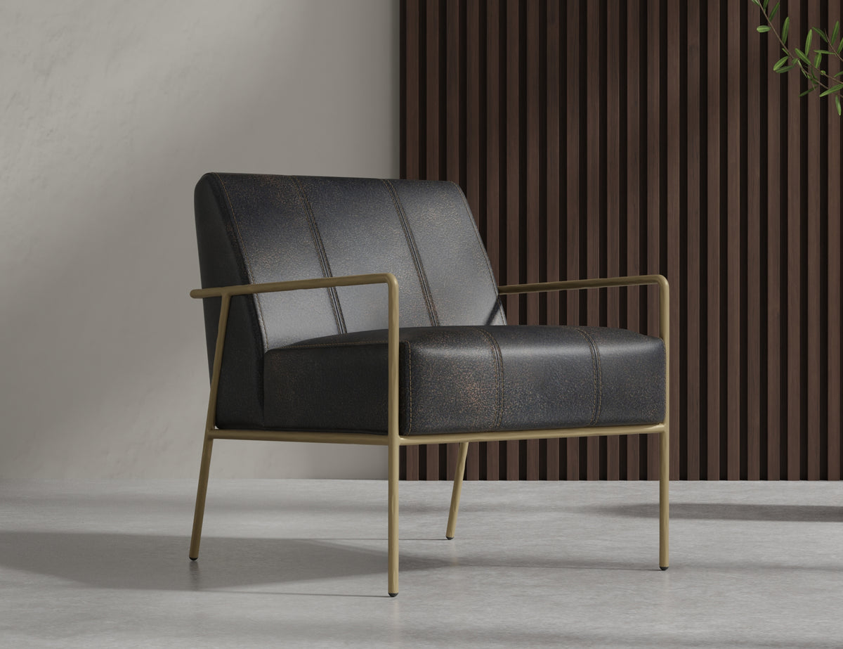 Aragon Armchair, Black, Wooden Frame & Metal Base