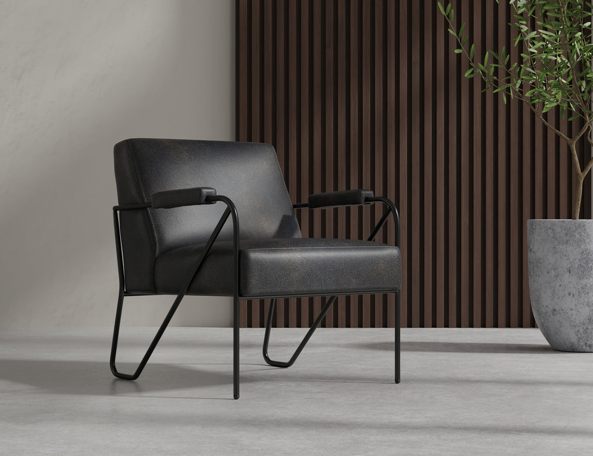 Lotus Armchair, Black, Wooden Frame & Metal Base