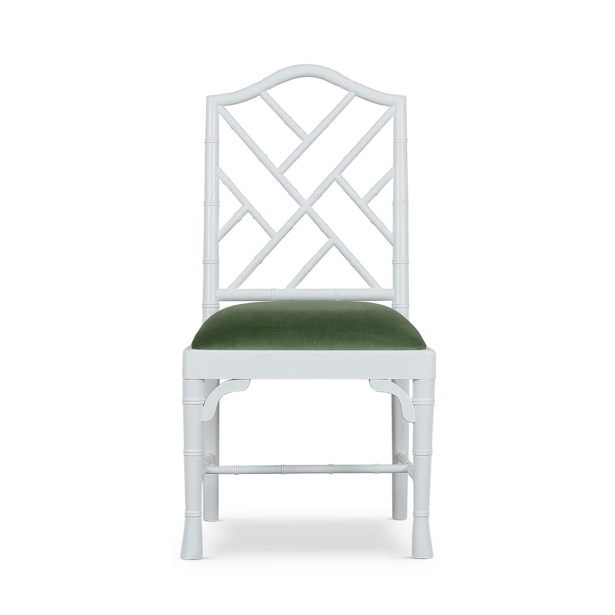 Martinique Bamboo Dining Chair in True White w/ Willow Green Velvet Fabric
