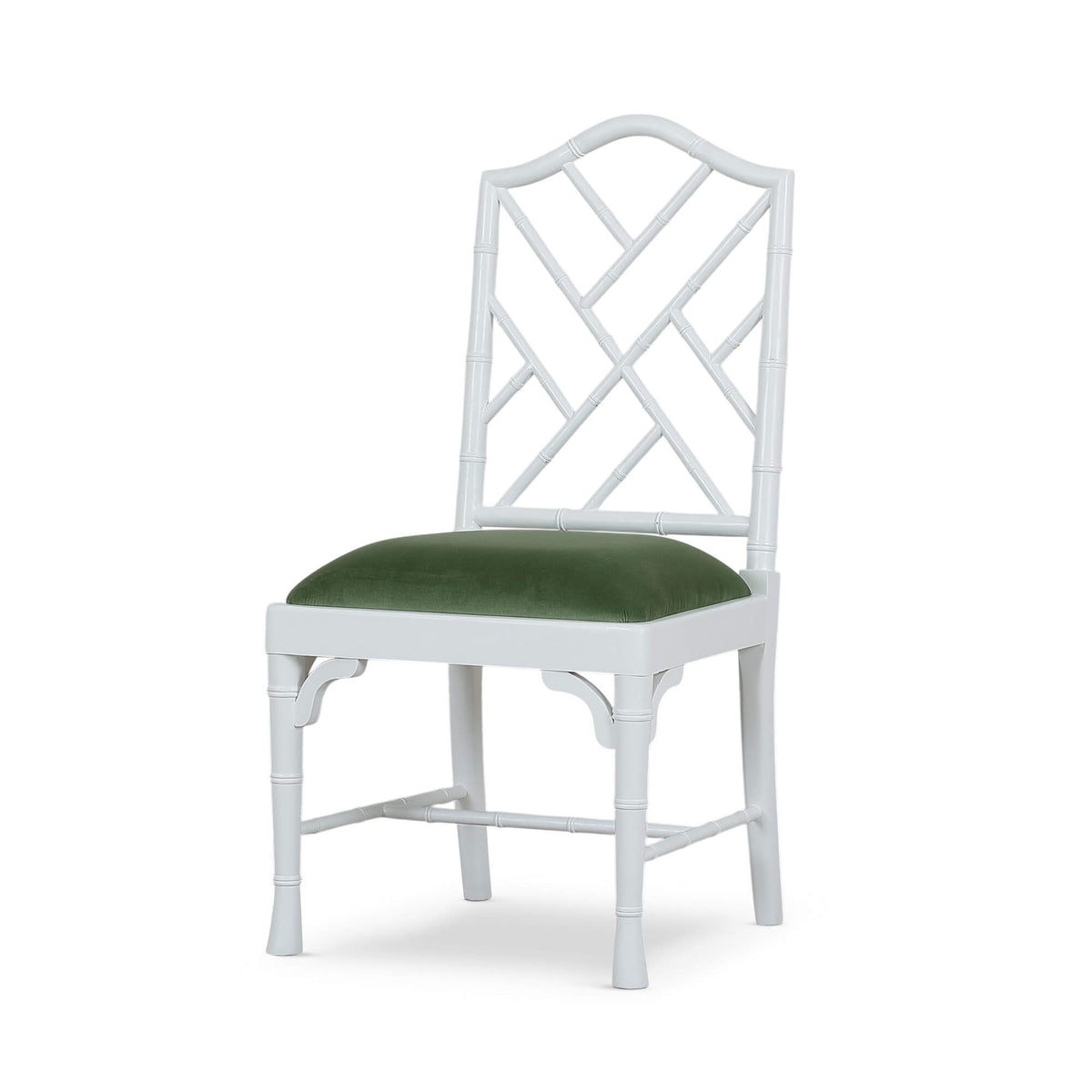 Martinique Bamboo Dining Chair in True White w/ Willow Green Velvet Fabric