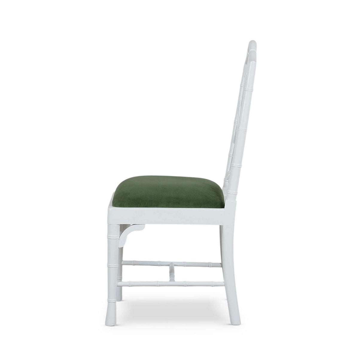Martinique Bamboo Dining Chair in True White w/ Willow Green Velvet Fabric