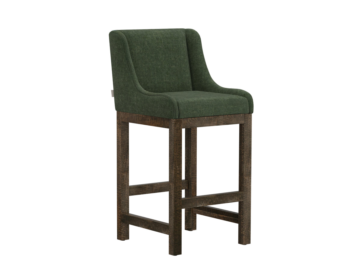 Seating Upholstered Barstool, Green, Wooden Frame & Base
