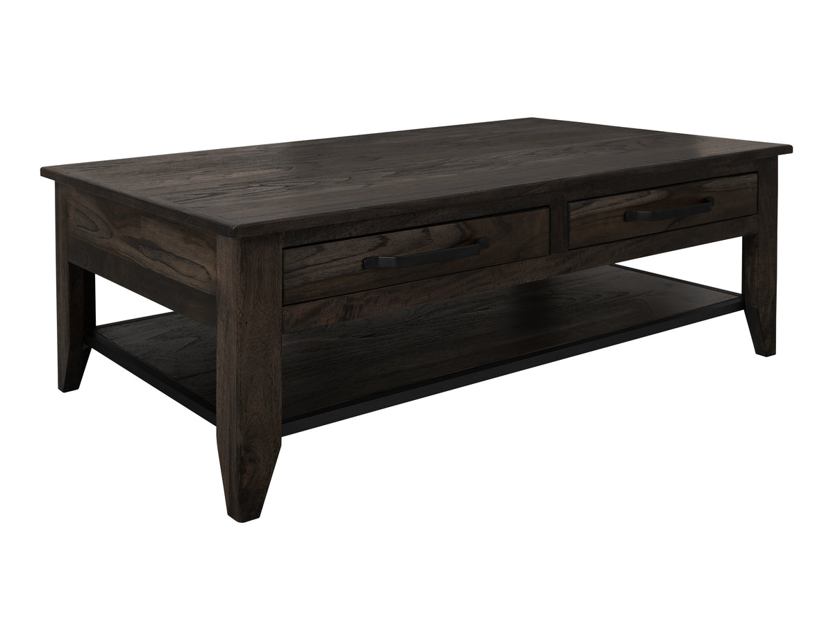 Dark Teak Cocktail Table, 4 Drawer, 1 Shelf