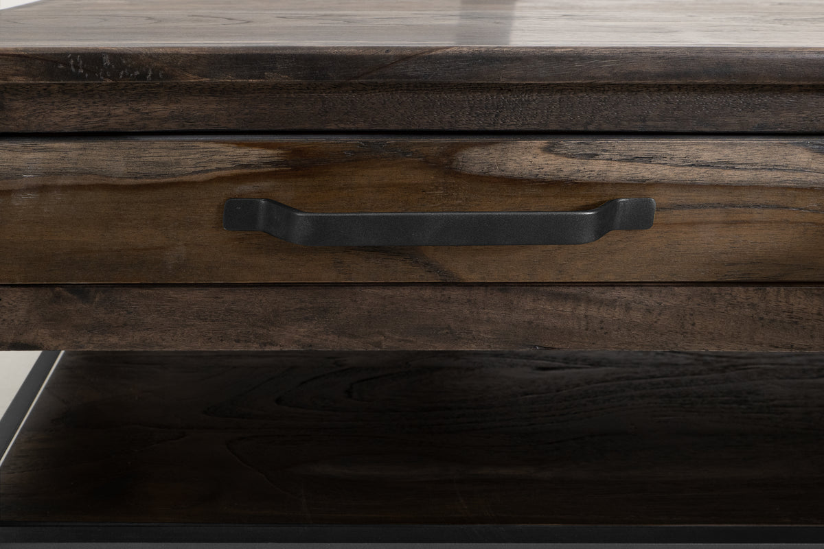 Dark Teak Cocktail Table, 4 Drawer, 1 Shelf