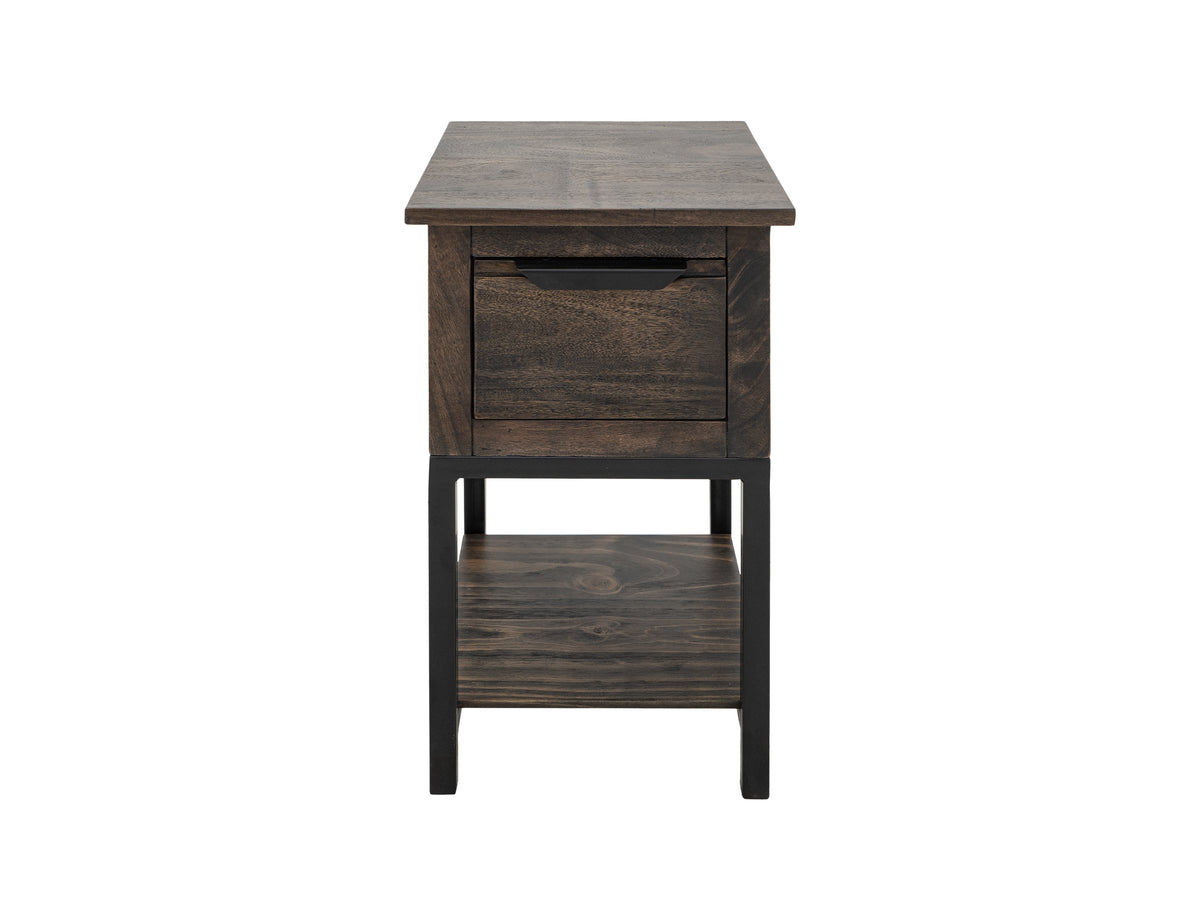 Dark Mita Chairside Table, 1 Drawer, 1 Shelf