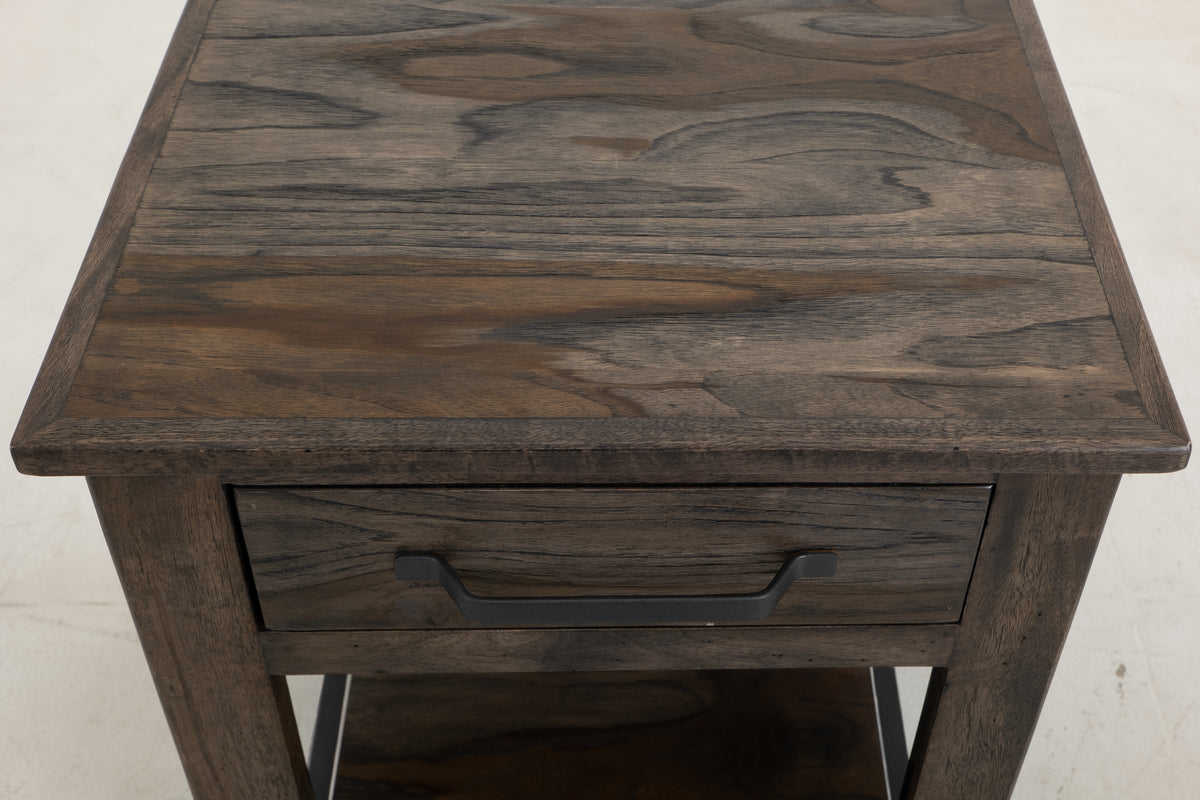Dark Teak End Table, 1 Drawer, 1 Shelf