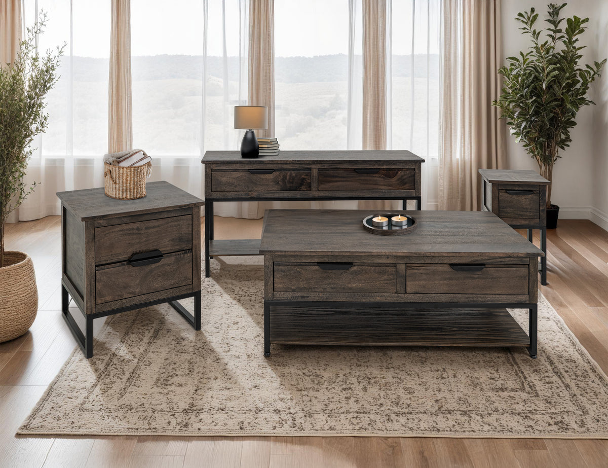 Dark Mita Chairside Table, 1 Drawer, 1 Shelf