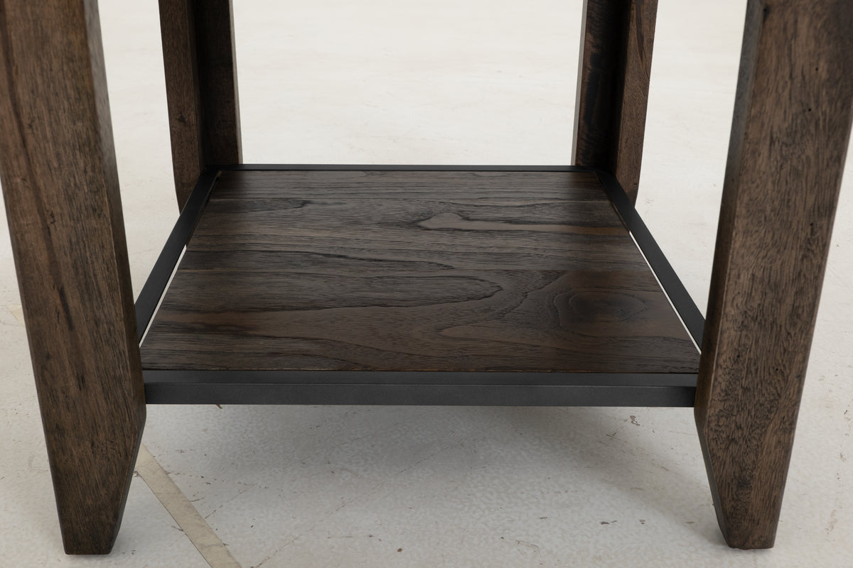 Dark Teak Chairside Table, 1 Drawer, 1 Shelf