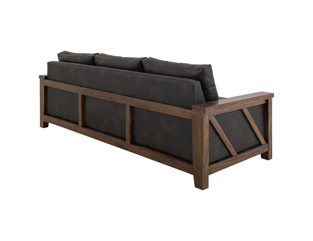 Walnut Sofa, Brown/Black, Wooden Frame, Upholstered