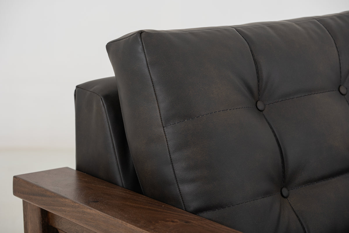 Walnut Loveseat, Brown/Black, Wooden Frame, Upholstered