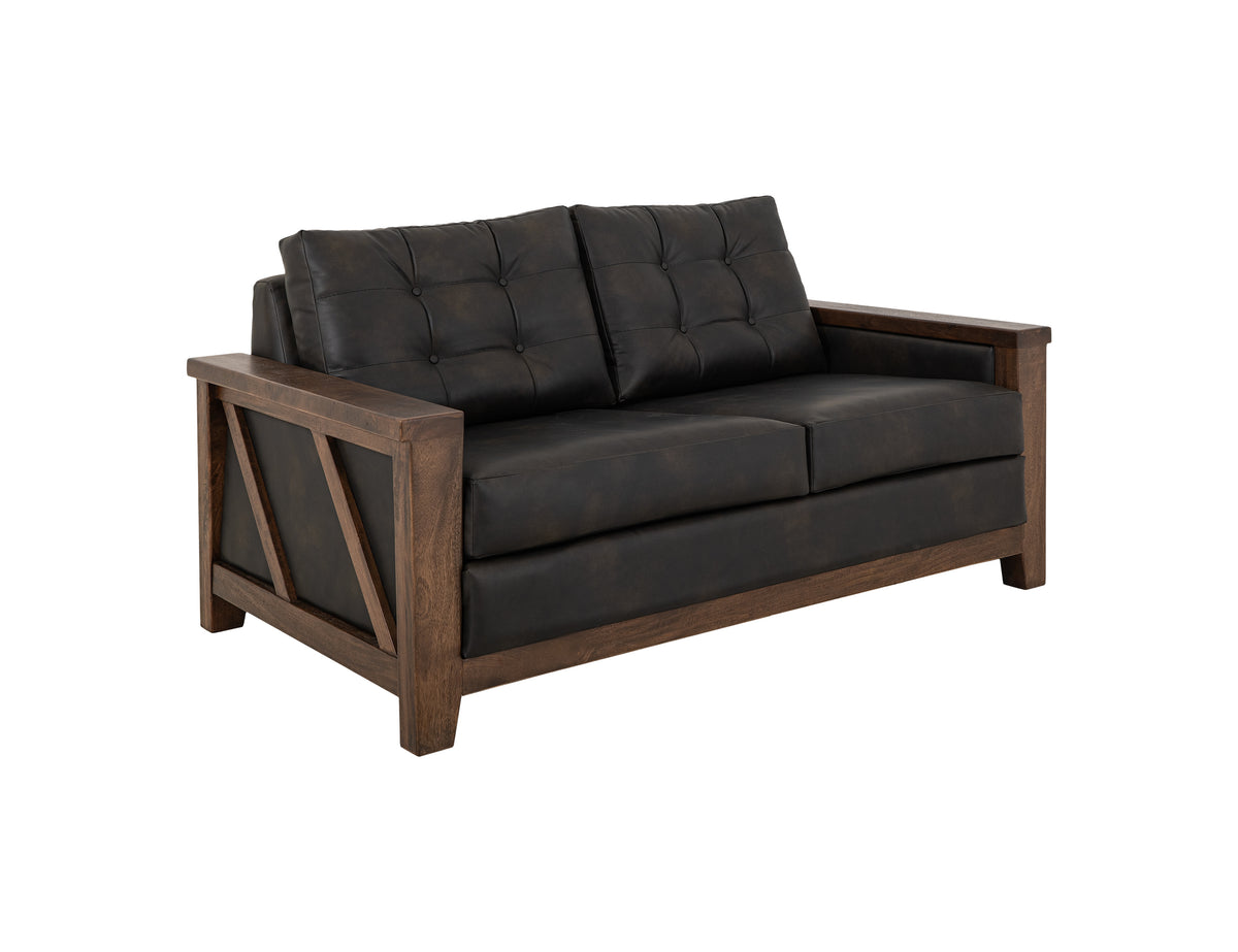 Walnut Loveseat, Brown/Black, Wooden Frame, Upholstered