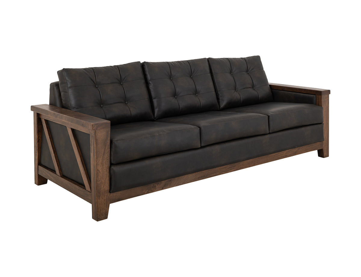 Walnut Sofa, Brown/Black, Wooden Frame, Upholstered